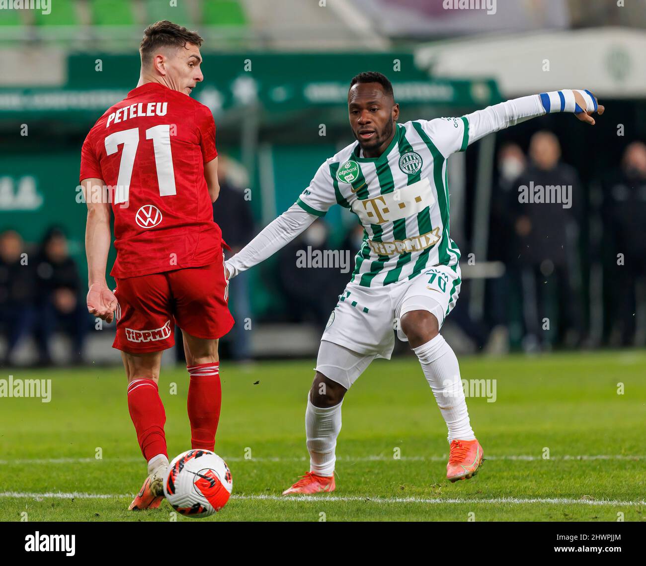 Claudiu Bumba of Kisvarda Master Good passes the ball in front of