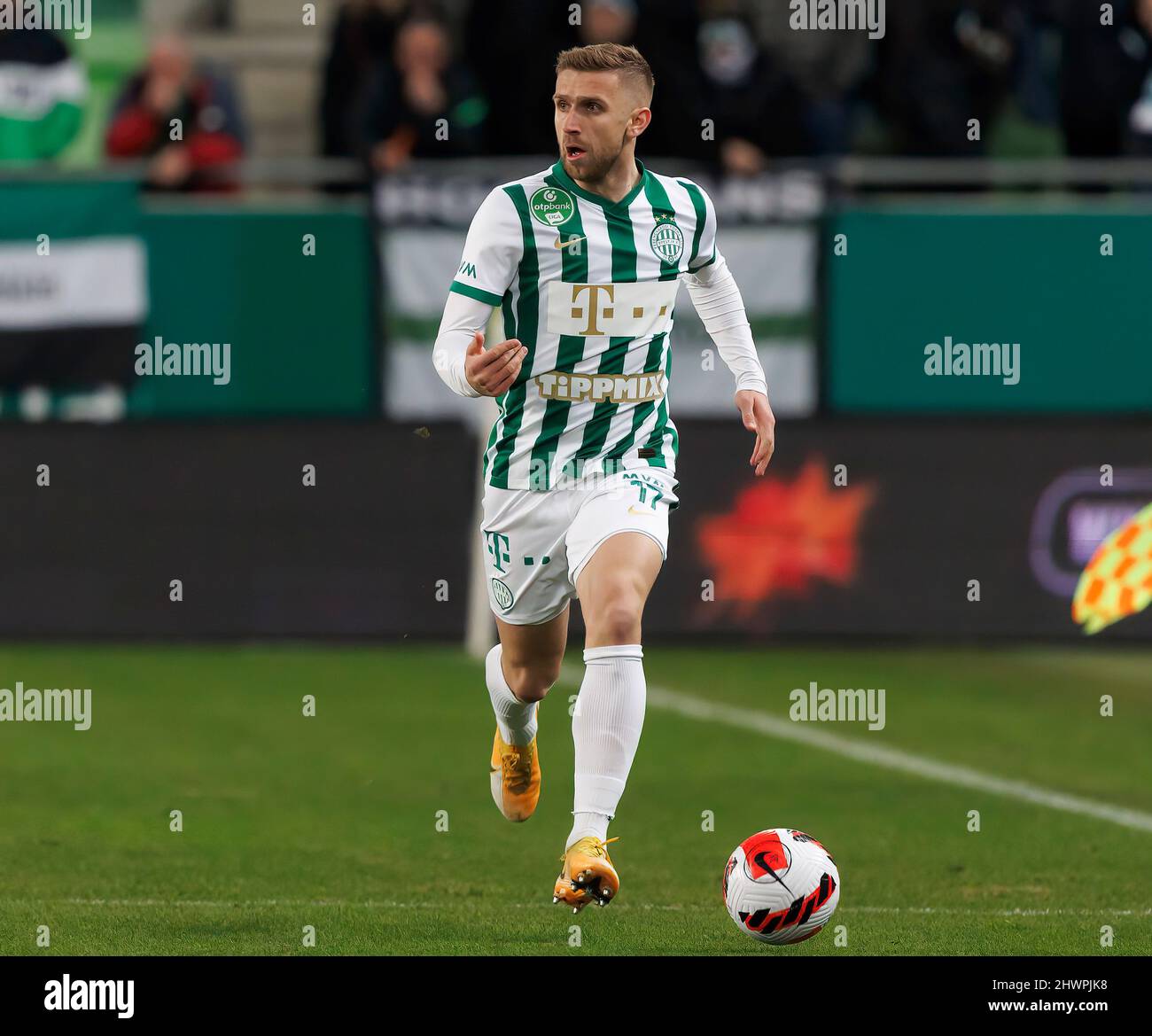 Claudiu Bumba of Kisvarda Master Good controls the ball during the