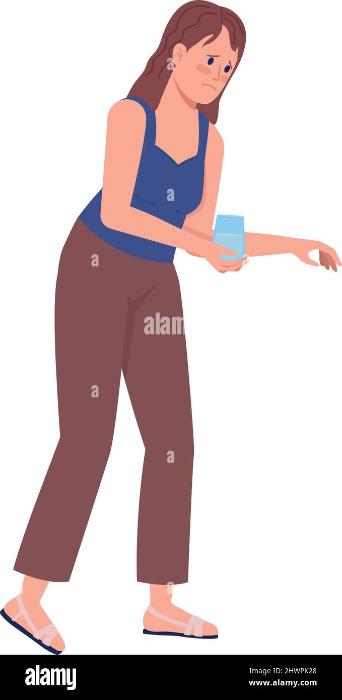 Lady holding glass of water semi flat color vector character Stock Vector