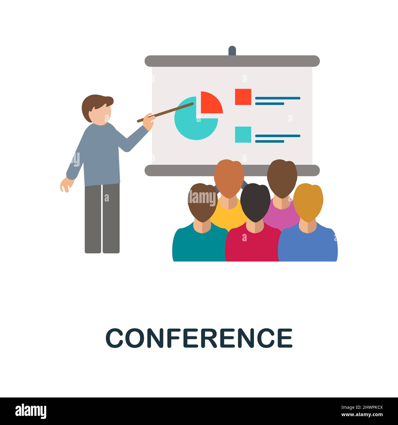 Conference flat icon. Colored element sign from work from office ...