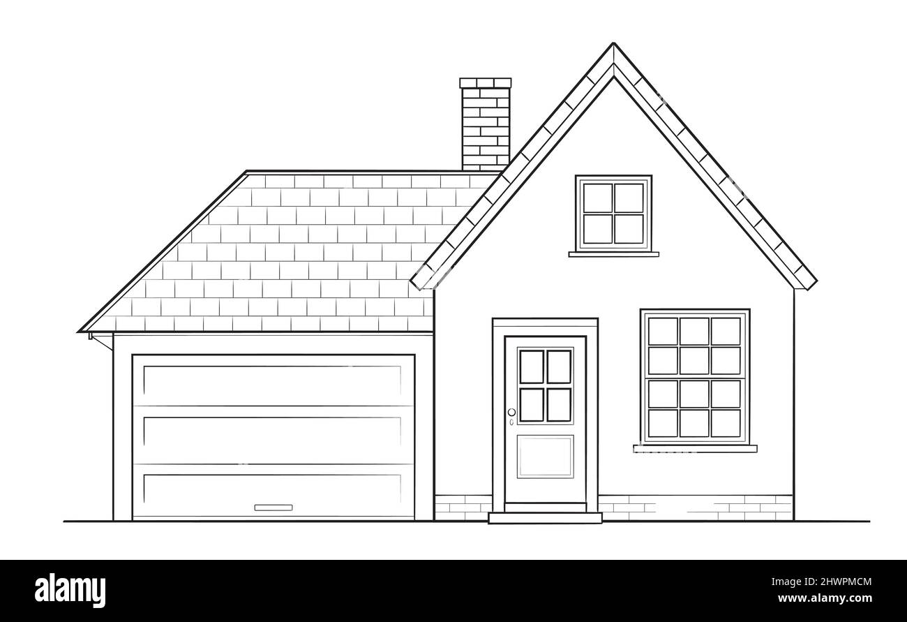 Classic family house - stock outline illustration of a building Stock Vector