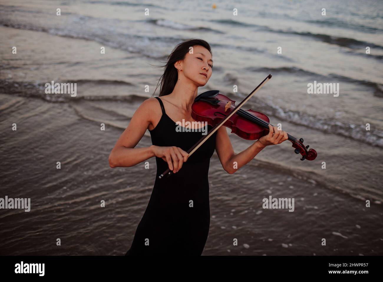 Woman playing violin standing in sea Stock Photo - Alamy