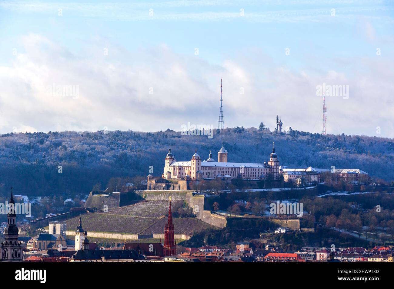 Famous Marienberg Fortress in city on hill Stock Photo