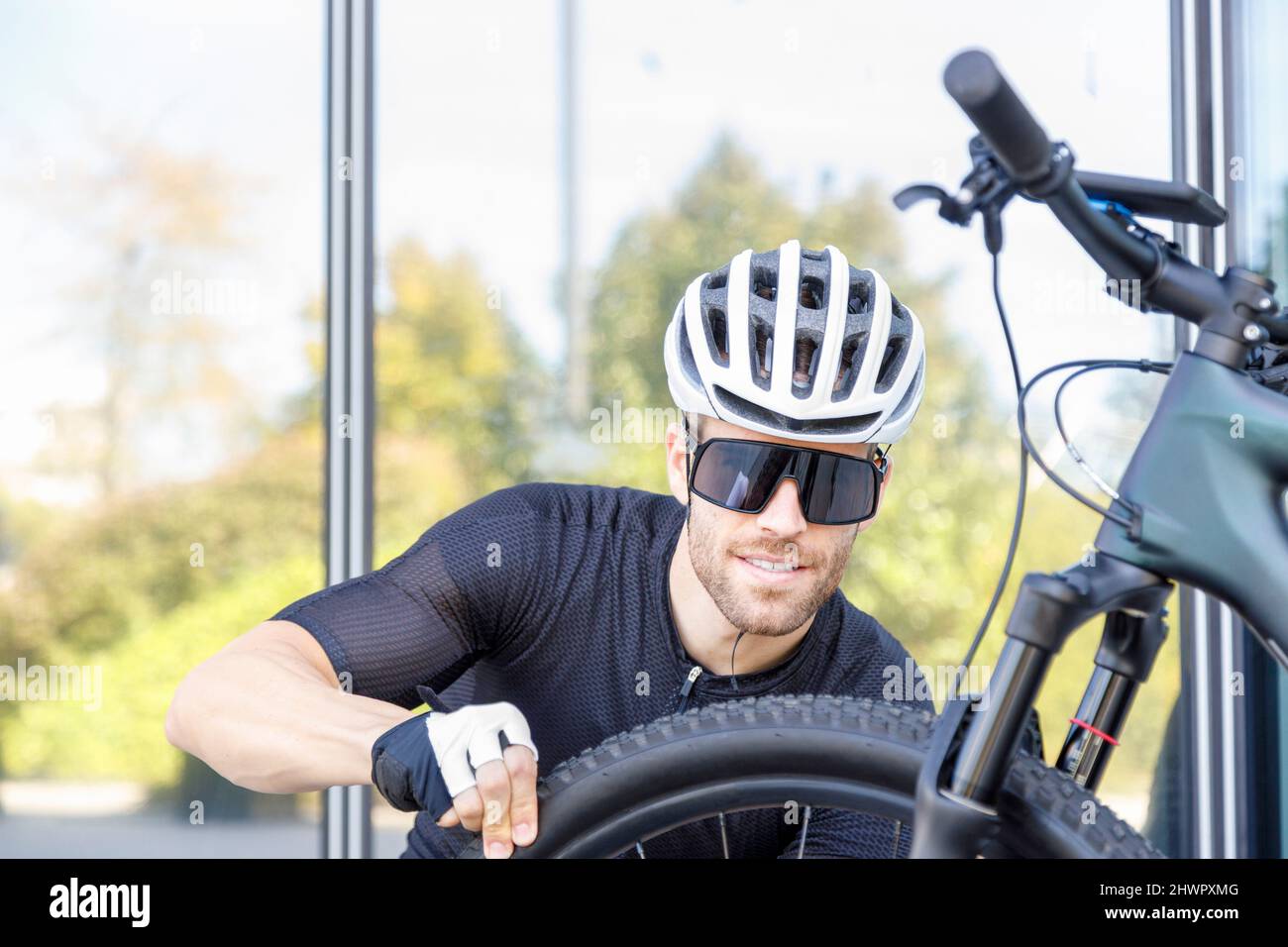 Bike helmet with best sale sunglasses