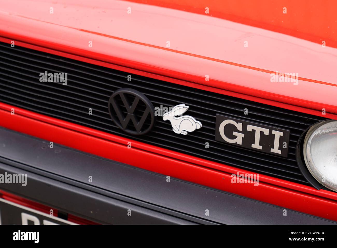 Bordeaux , Aquitaine  France - 02 02 2022 : volkswagen rabbit golf mk 1 front VW brand text and logo sign mark one sport car grill german automobile Stock Photo