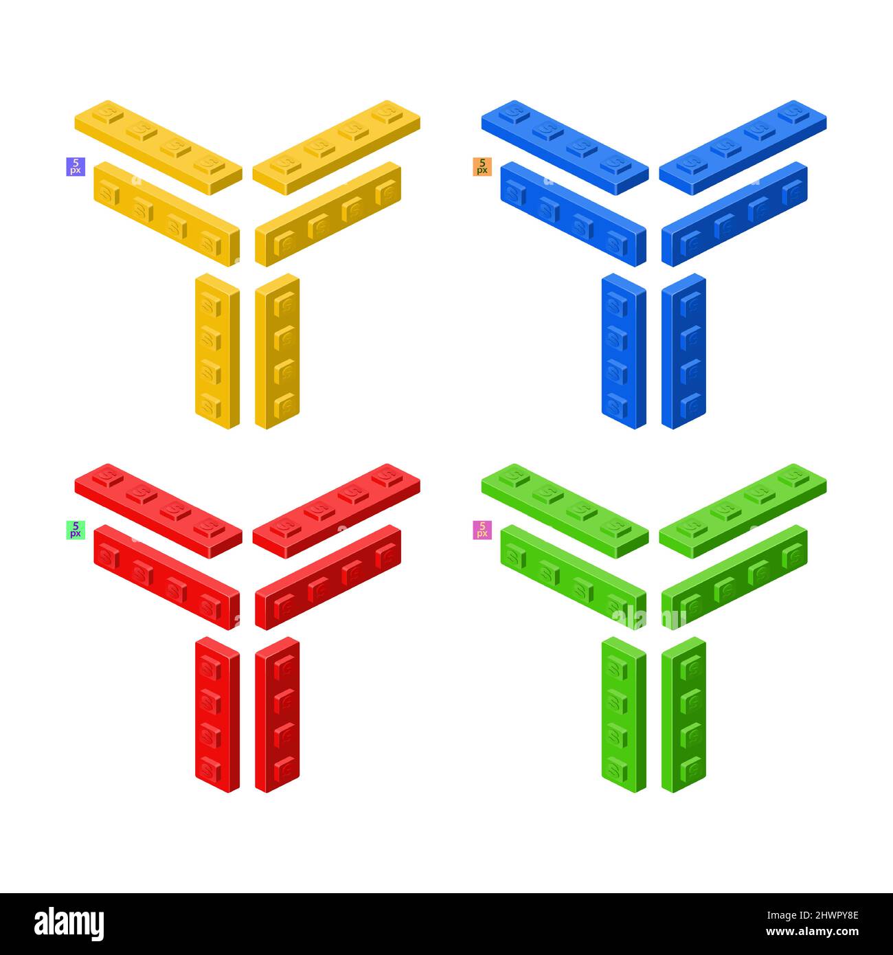 3d set of colored constructor kit in isometry. long elements. Vector illustration. Stock Vector