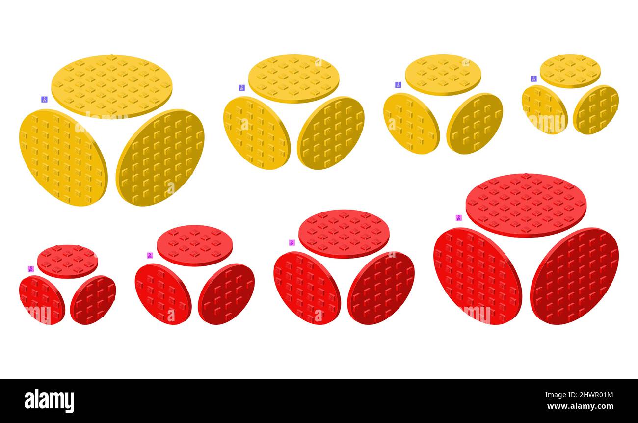 3d set of colored constructor kit in isometry. Disks. Vector illustration. Stock Vector
