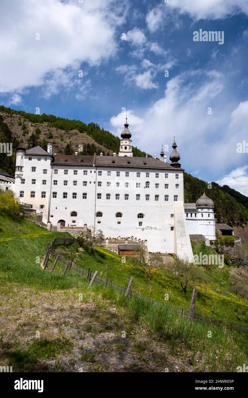 Italy, South Tyrol, Mals, Exterior of Marienberg Abbey in summer Stock Photo