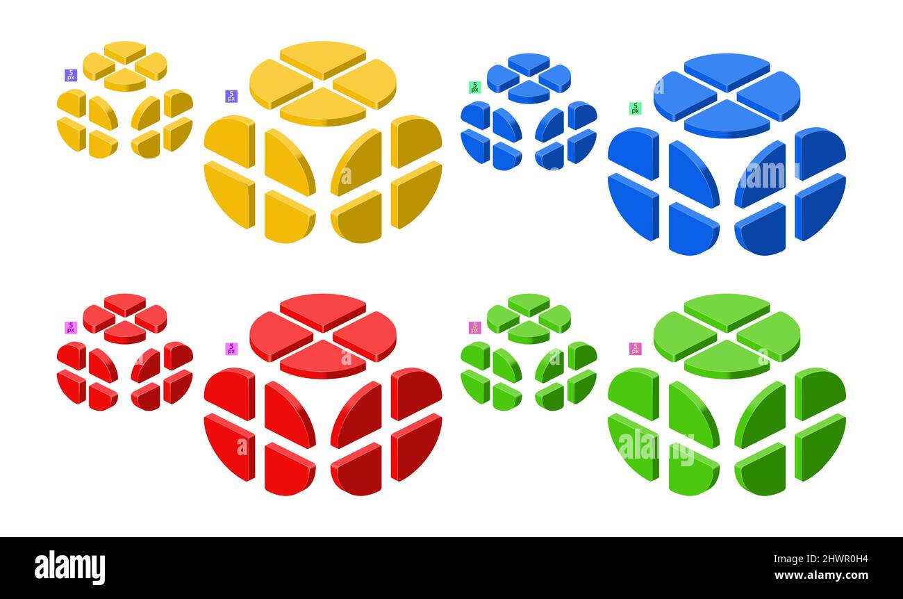 3d set of colored constructor kit in isometry. Pie. Vector illustration. Stock Vector