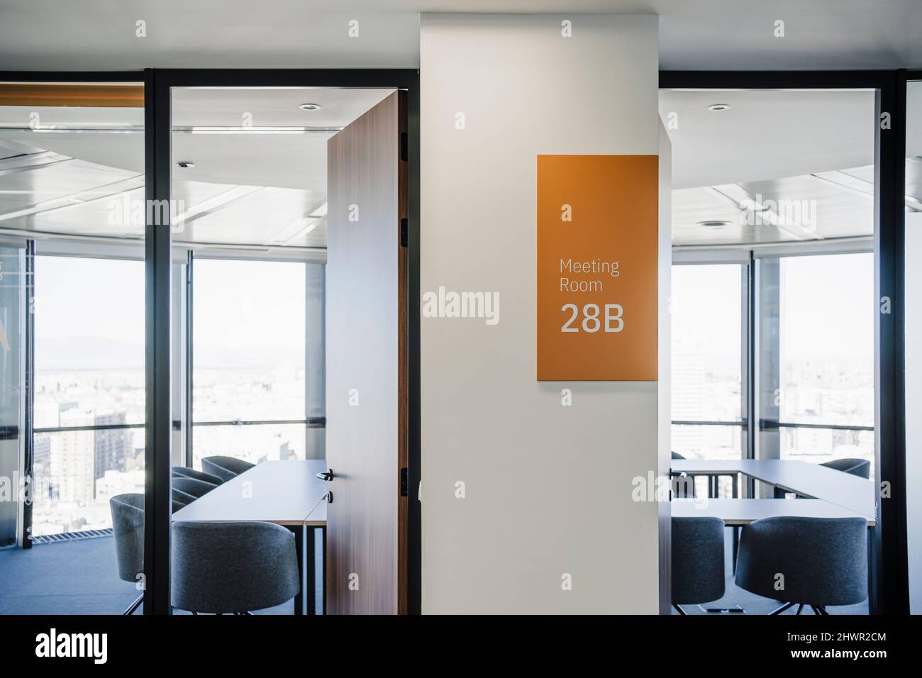 Doorways of empty board rooms in office Stock Photo