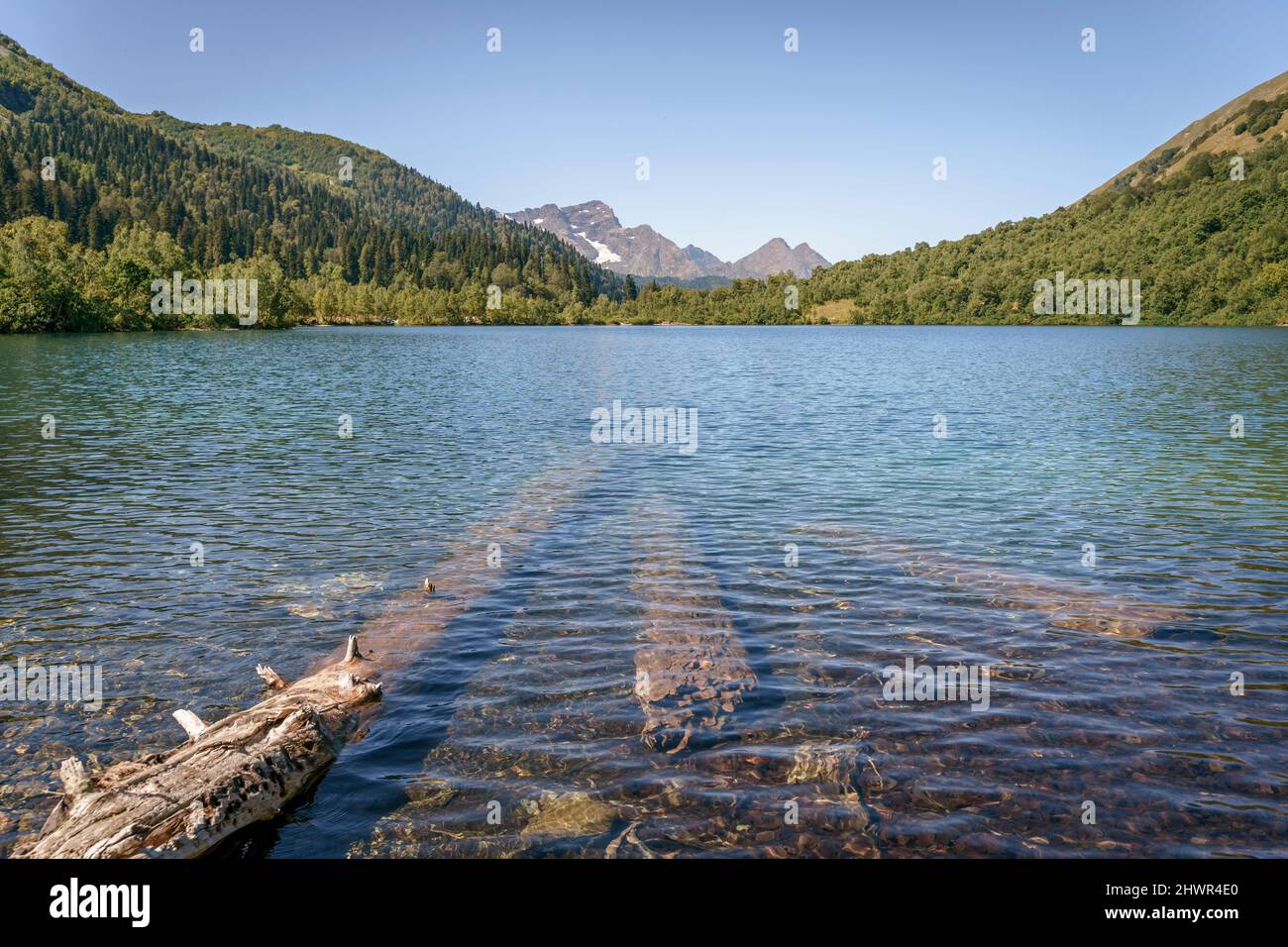Rippled lake and mountains at Caucasus, Russia Stock Photo