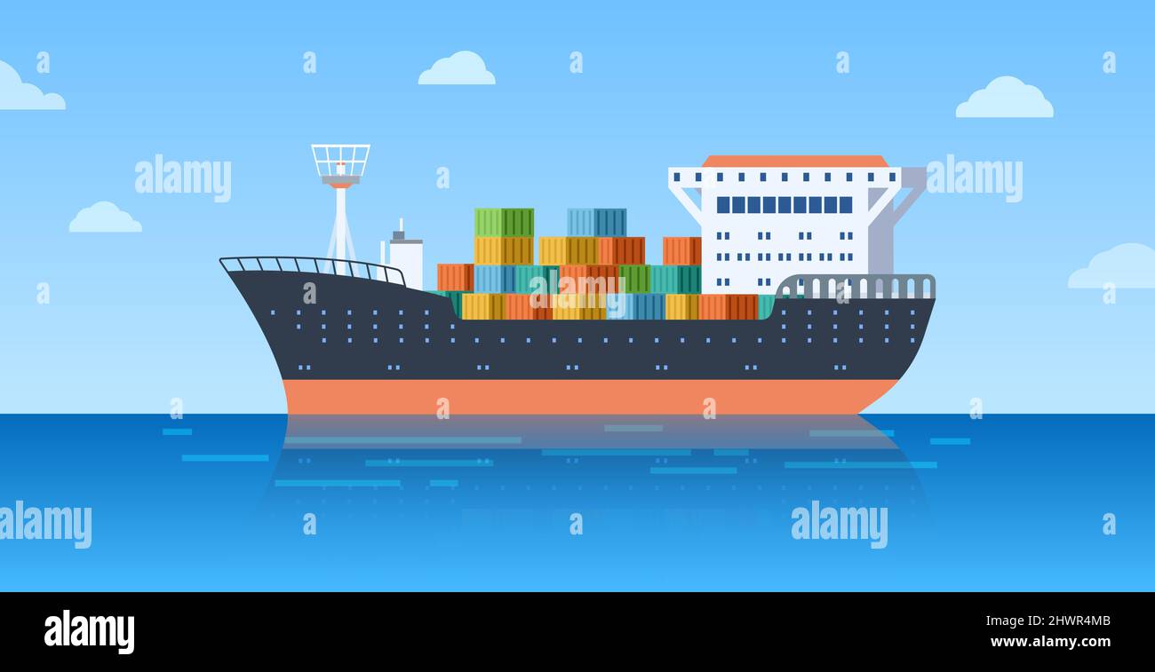 Cargo ship. Container ships, vessel with cargos floating in sea or