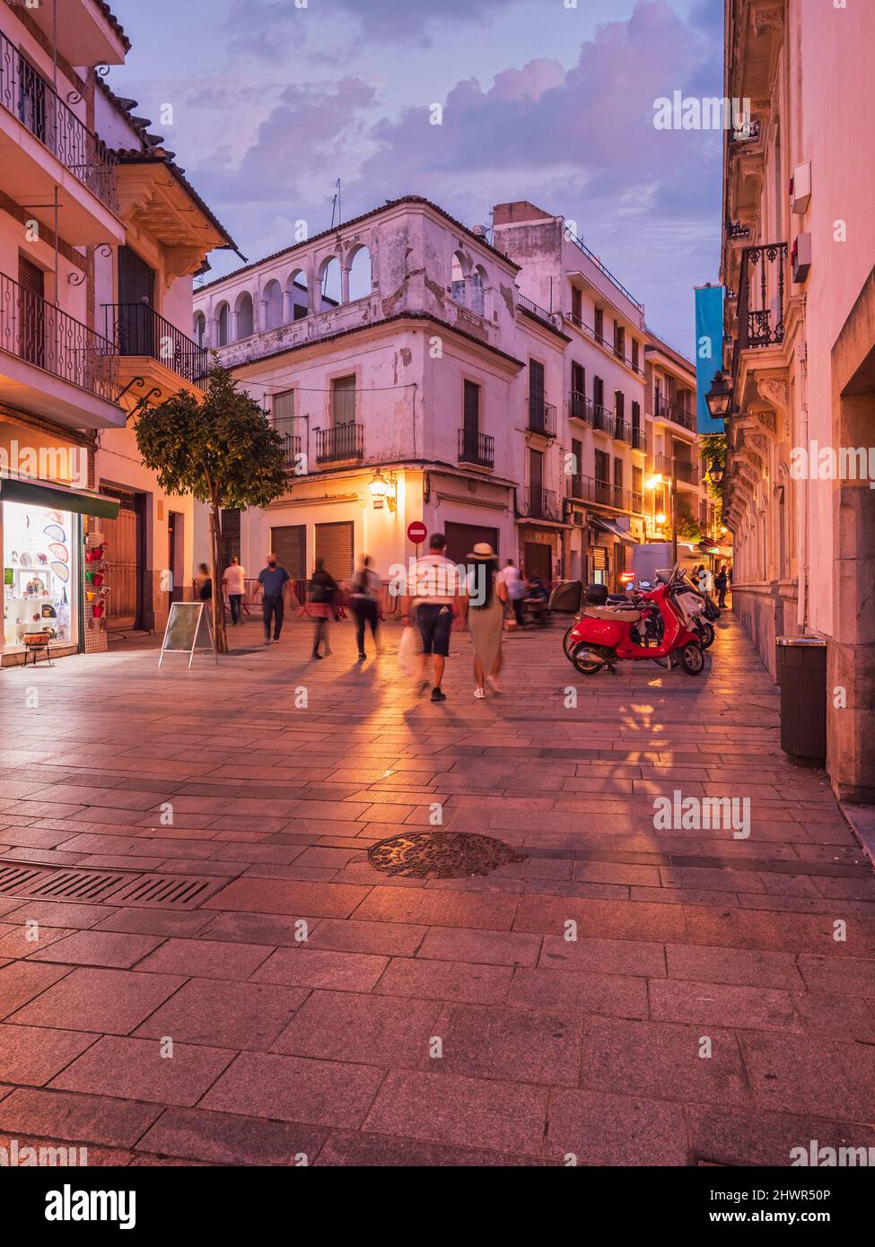 Spain, Province of Cordoba, Cordoba, Street in historic old town at dusk Stock Photo