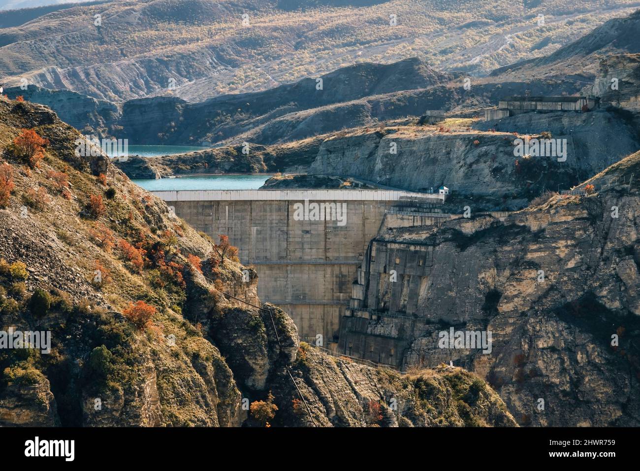 Hydro power plant reservoir in Dagestan, Russia Stock Photo
