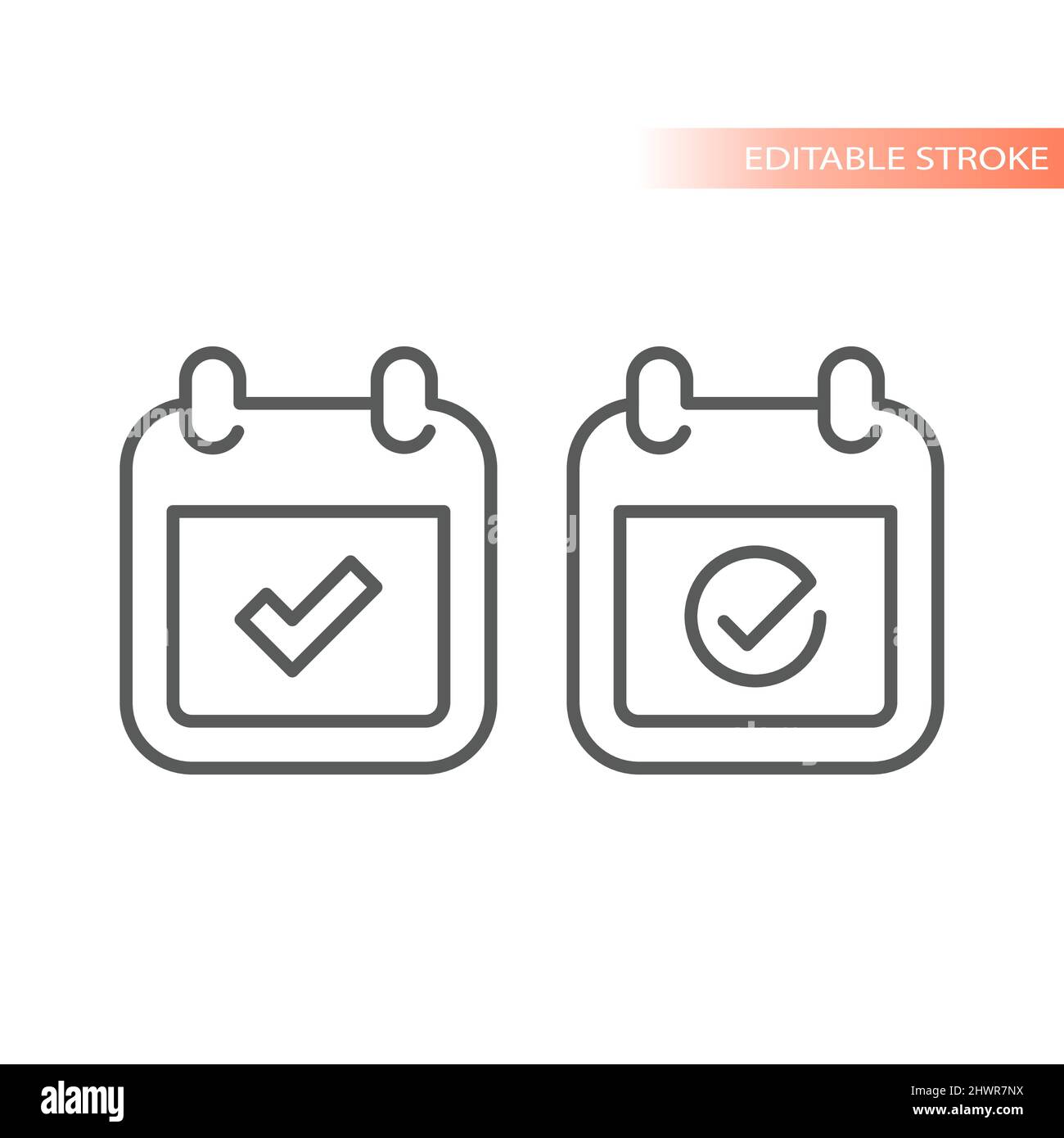 Calendar with checkmark line vector icon. Date and tick, check mark