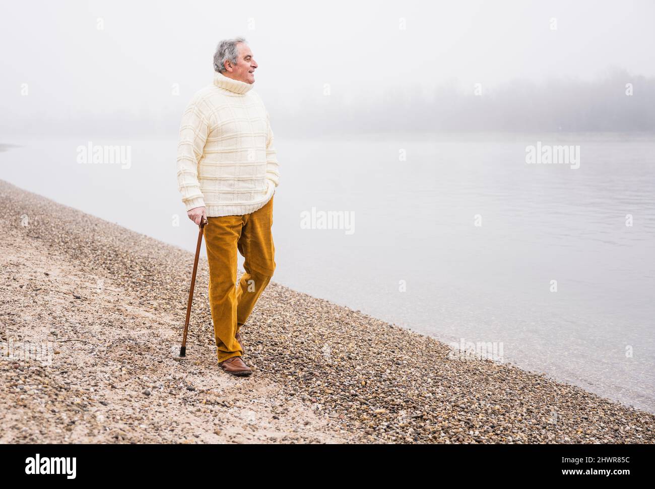 Man with walking cane at beach Stock Photo Alamy