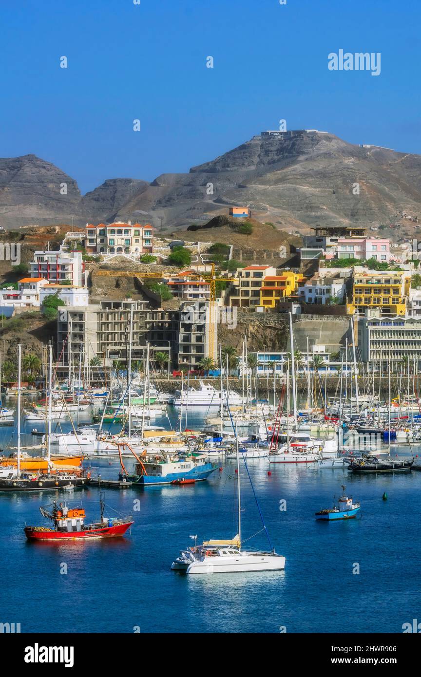 Cape Verde, Sao Vicente, Mindelo, Crowded harbor of coastal city Stock Photo