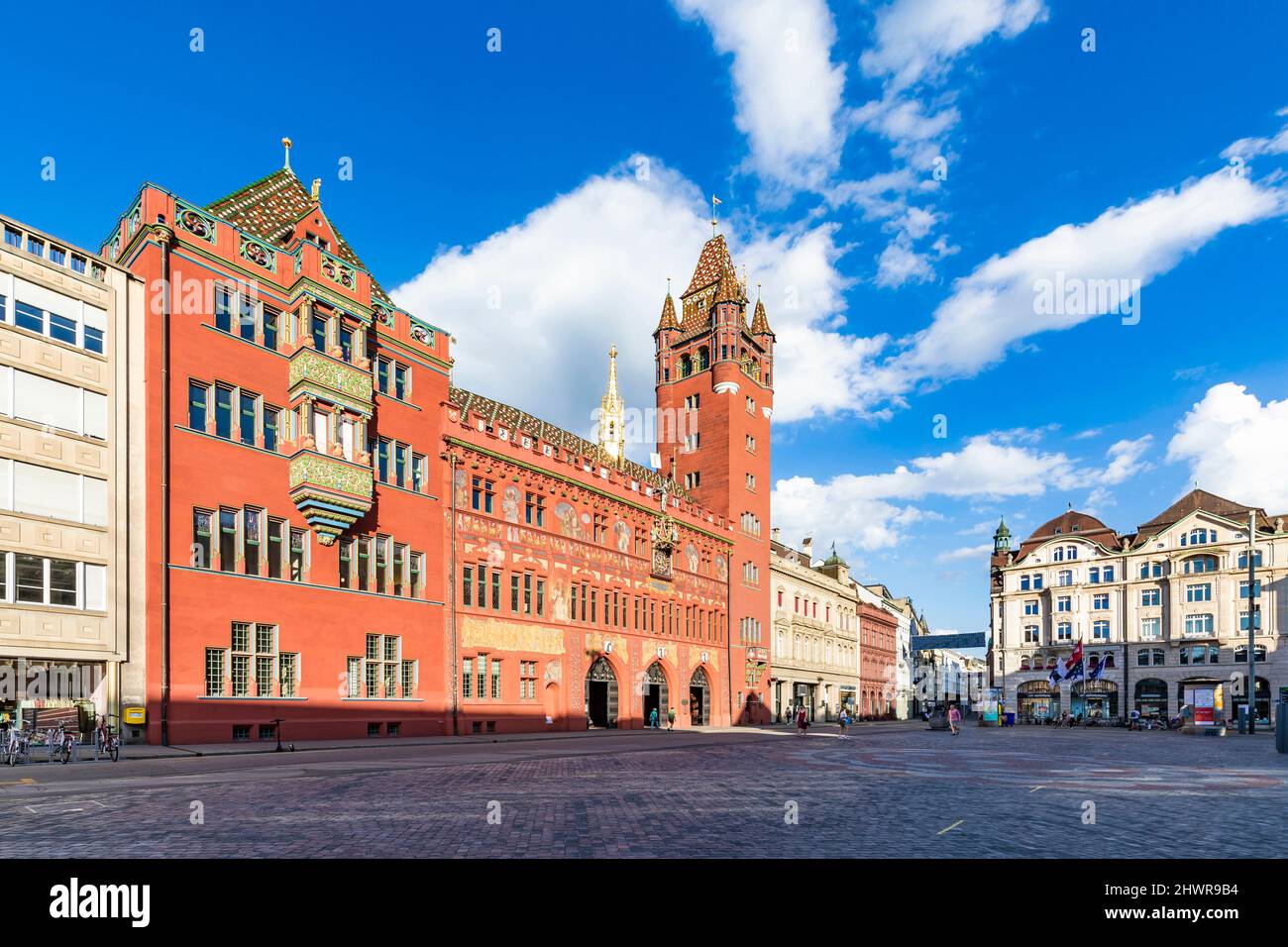 Switzerland, Basel-Stadt, Basel, Market square in front of Basel Town Hall Stock Photo