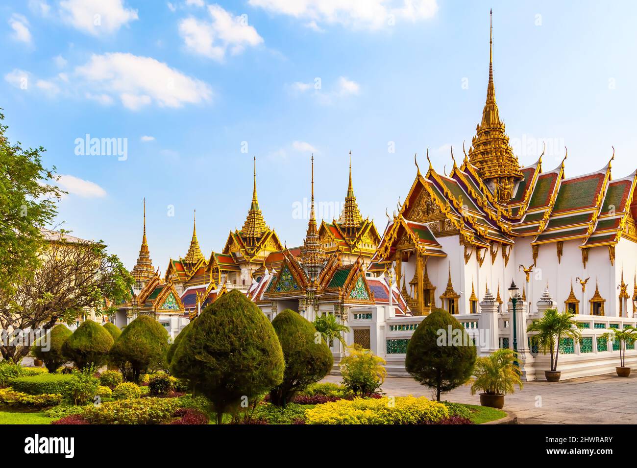 Garden and Phra Maha Prasat complex in The Royal Grand Palace, Bangkok, Thailand Stock Photo