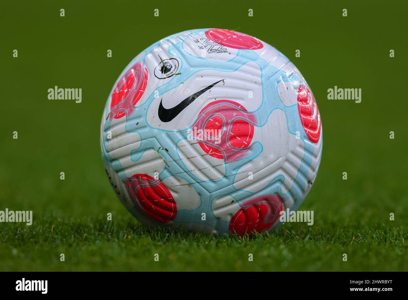The third official Premier League match ball of the 2021/22 season, the Nike Flight AerowSculpt - Norwich City v Brentford, Premier League, Carrow Road, Norwich, UK - 5th March 2022  Editorial Use Only - DataCo restrictions apply Stock Photo