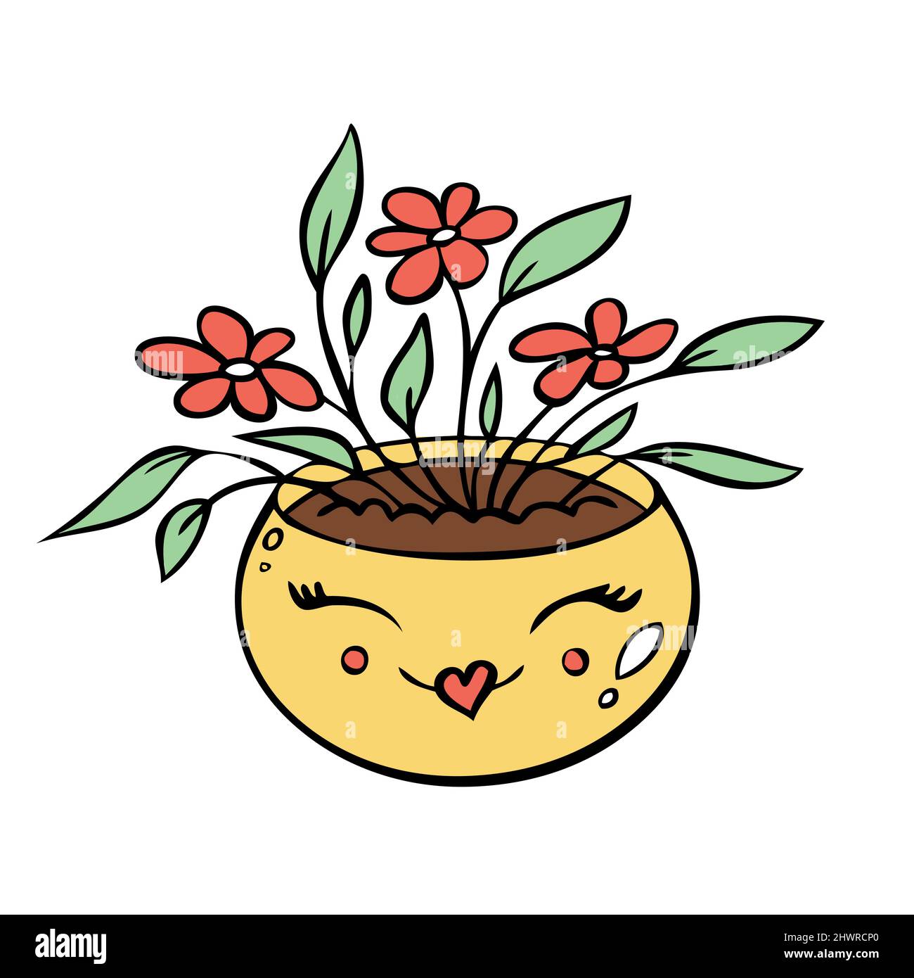 Flower In A Pot Cute Smiling Plant Cartoon Character Mascot