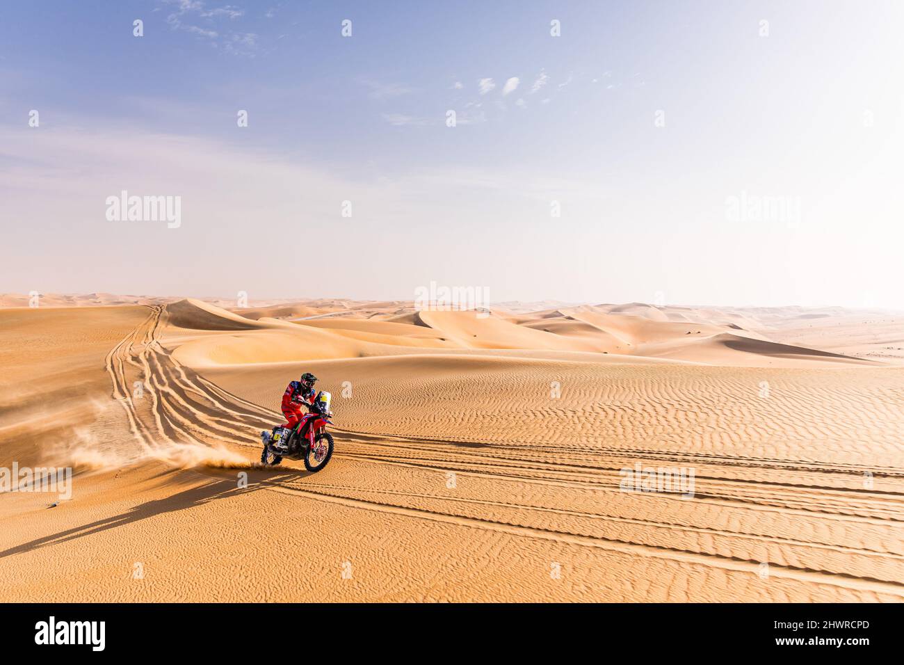 Abu Dhabi, Emirats Arabes Unis. 07th Mar, 2022. 07 QUINTANILLA Pablo (chl), Monster Energy Honda Team, Honda CER 450 Rally, FIM W2RC, action during the Stage 2 of the Abu Dhabi Desert Challenge 2022, on March 7, 2022 in the Liwa Desert, in Abu Dhabi, United Arab Emirates - Photo Bastien Roux/DPPI Credit: DPPI Media/Alamy Live News Stock Photo