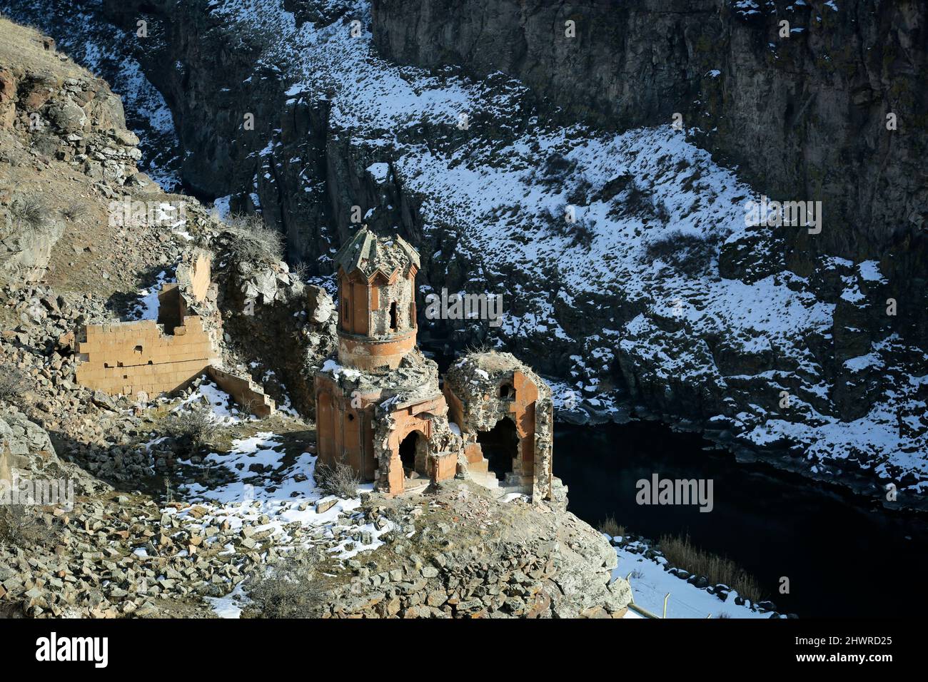 Ani Ruins, Ani is a ruined and uninhabited medieval Armenian city-site situated in the Turkish province of Kars. Stock Photo