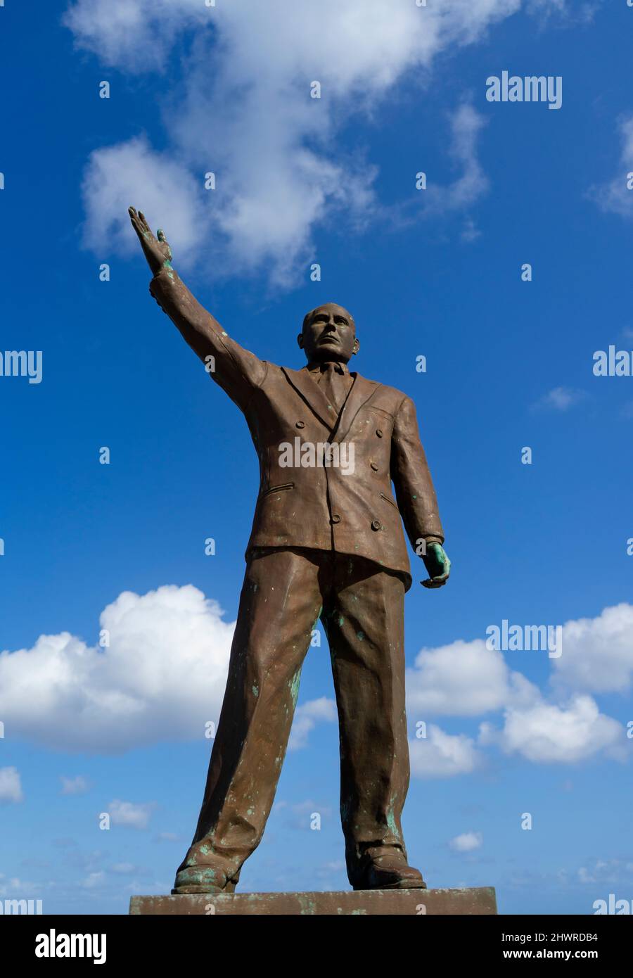 Bronze statue against the blue sky of Rafael E. Melgar island of Cozumel in Mexico Stock Photo