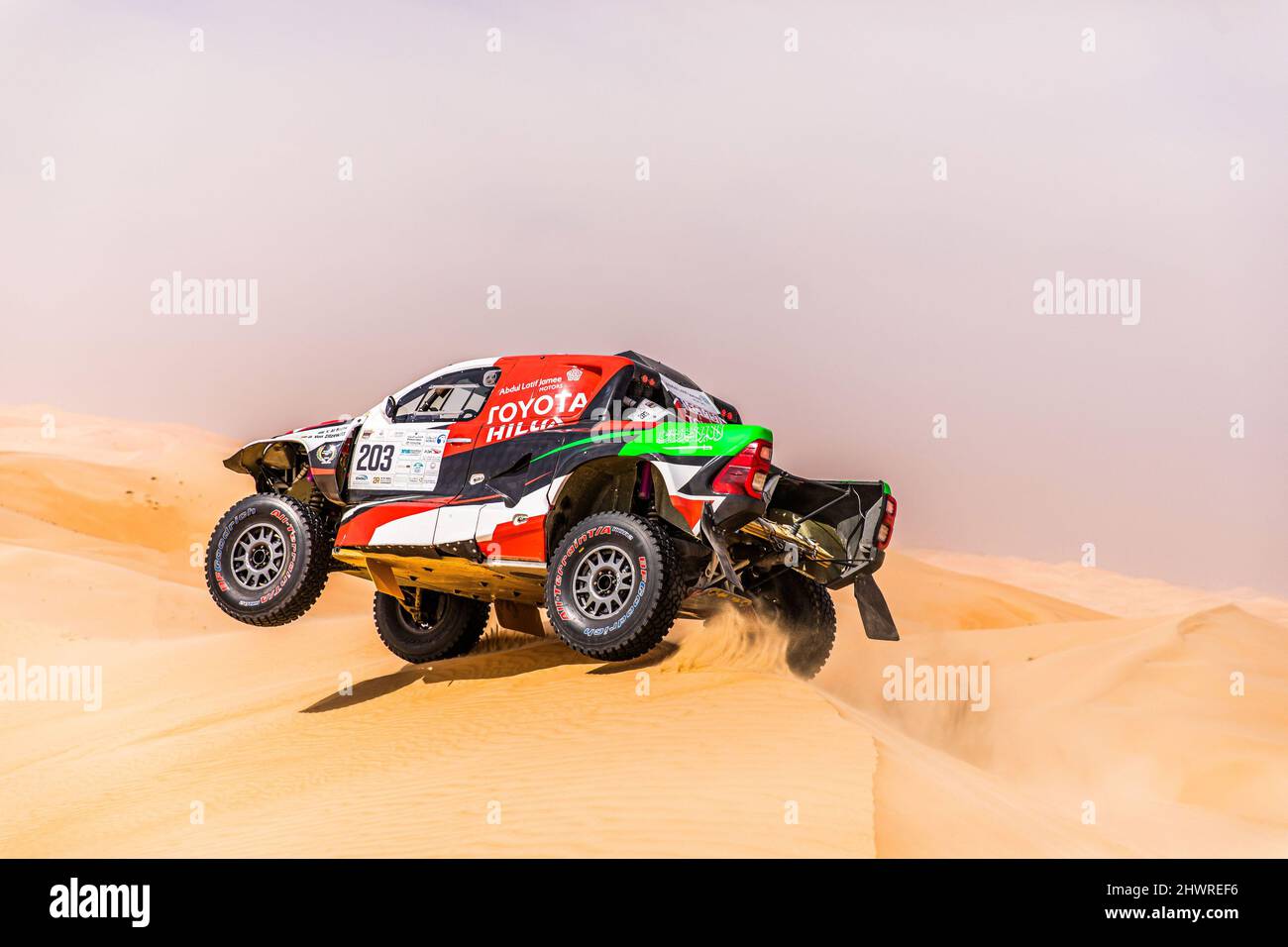 Abu Dhabi, Emirats Arabes Unis. 07th Mar, 2022. 203 AL RAJHI Yazeed (sau), VON ZITZEWITZ (ger), Overdrive Racing, Toyota Hilux, FIA W2RC, action during the Stage 2 of the Abu Dhabi Desert Challenge 2022, on March 7, 2022 in the Liwa Desert, in Abu Dhabi, United Arab Emirates - Photo Bastien Roux/DPPI Credit: DPPI Media/Alamy Live News Stock Photo