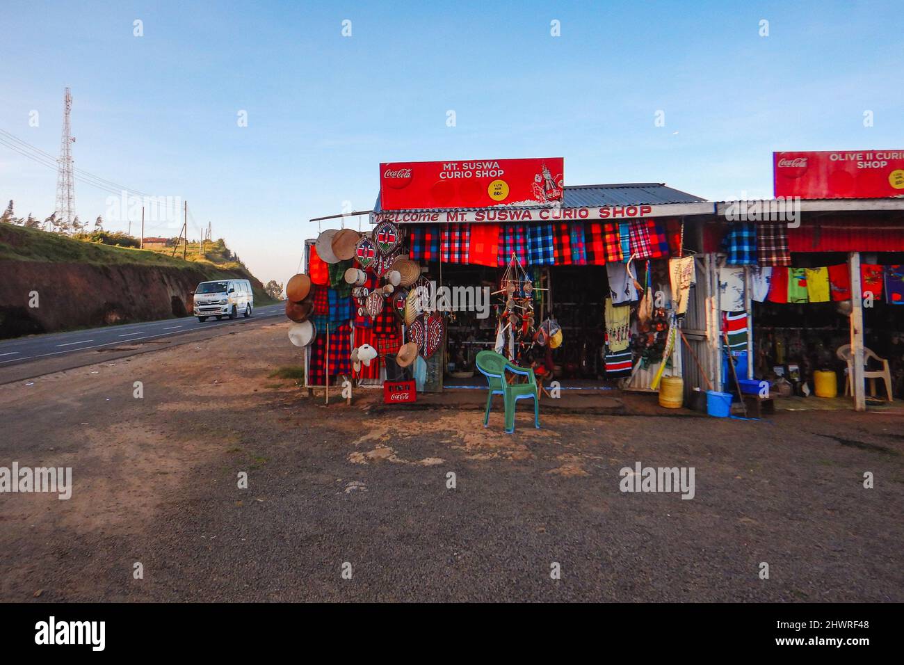 Curio shops along the Nairobi Nakuru highway in rural Kenya Stock