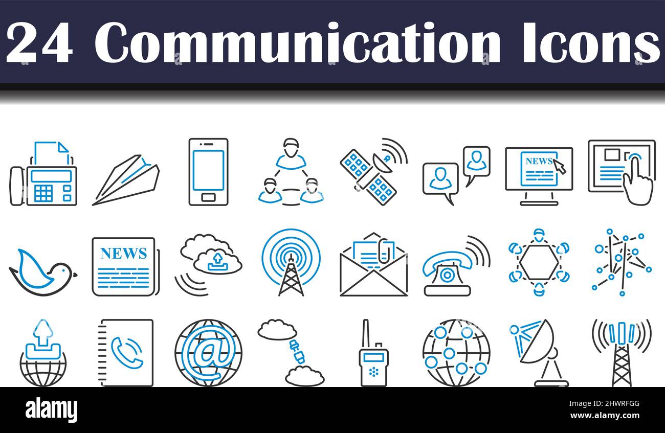 Communication Icon Set. Editable Bold Outline With Color Fill Design ...