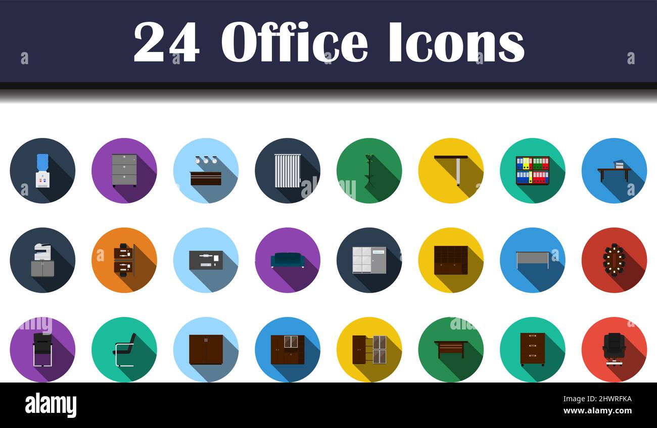 Office Icon Set. Flat Design With Long Shadow. Vector illustration ...