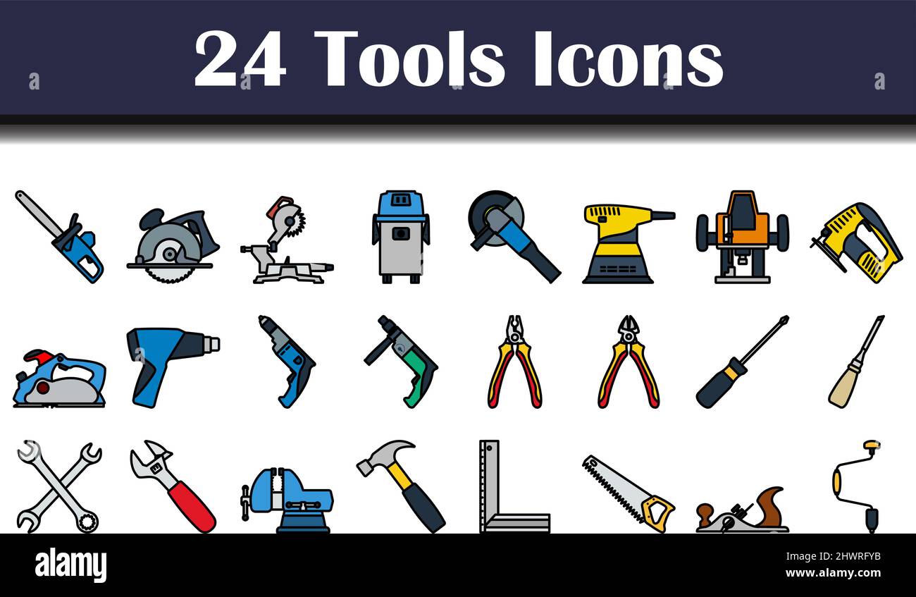 Tools Icon Set. Editable Bold Outline With Color Fill Design. Vector ...