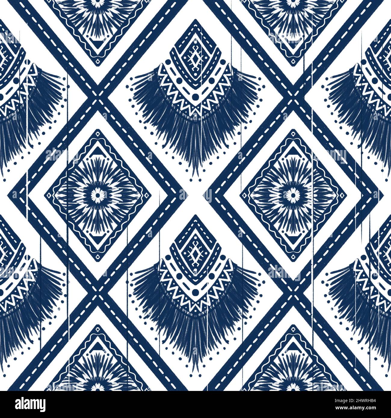 Navy Indigo Blue Diamond on White background. Geometric ethnic oriental ...