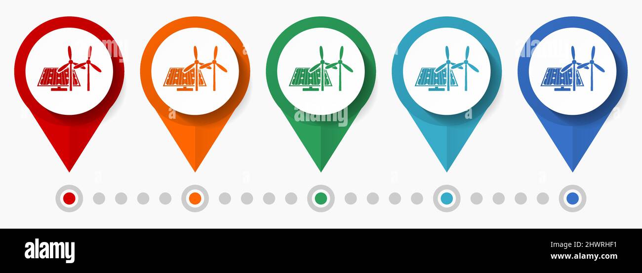 Renewable energy concept vector icon set, flat design solar power ...