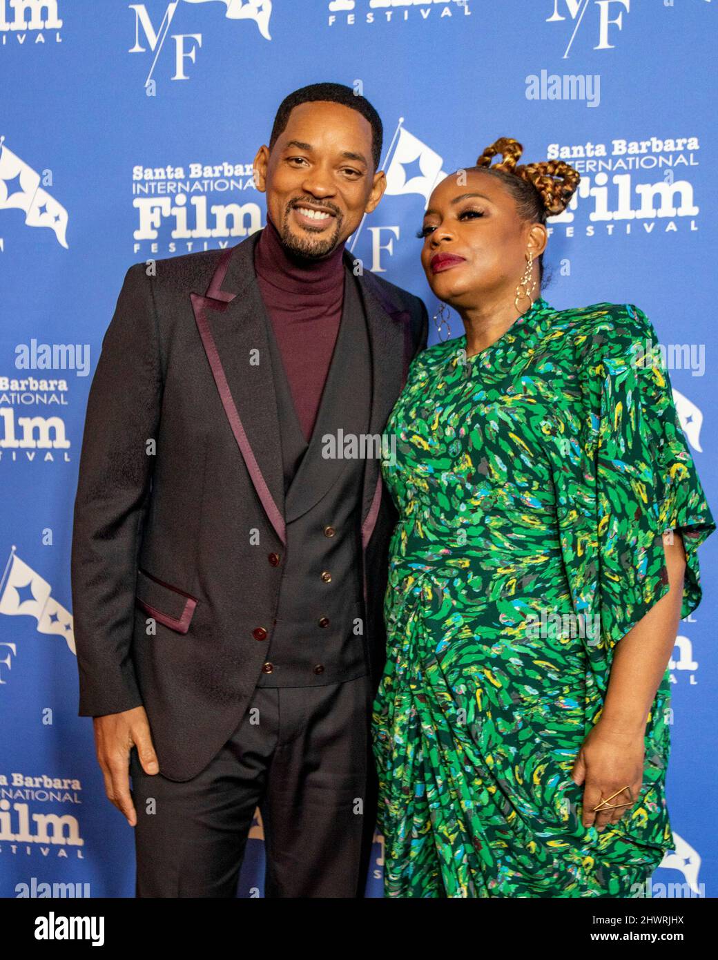 Red carpet arrivals, Will Smith and Aunjanue Ellis. The 37th Santa Barbara International Film Festival Honoring Will Smith and Aunjanue Ellis with the Outstanding Performers of the Year Award at the Arlington Theater in Santa Barbara, California, March 6, 2022.  (Photo by Rod Rolle/Sipa USA) Stock Photo