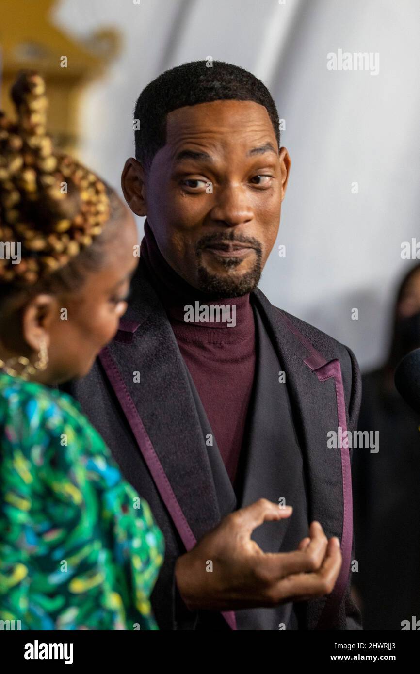 Aunjanue Ellis, Will Smith being interviewed on the red carpet at the 37th Santa Barbara International Film Festival Honoring Will Smith and Aunjanue Ellis with the Outstanding Performers of the Year Award at the Arlington Theater in Santa Barbara, California, March 6, 2022.  (Photo by Rod Rolle/Sipa USA) Stock Photo