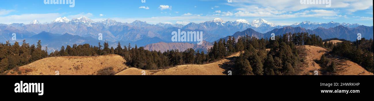 Panoramic view from Khaptad national park, mount Saipal, great himalayan trail, Rara to Khaptad trek in western Nepal Stock Photo