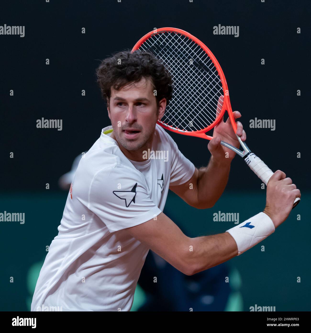 DEN HAAG, NETHERLANDS - MARCH 5: Robin Haase of the Netherlands plays a  backhand in his singles match against Steven Diez of Canada during the 2022  Davis Cup Qualifier between Netherlands and
