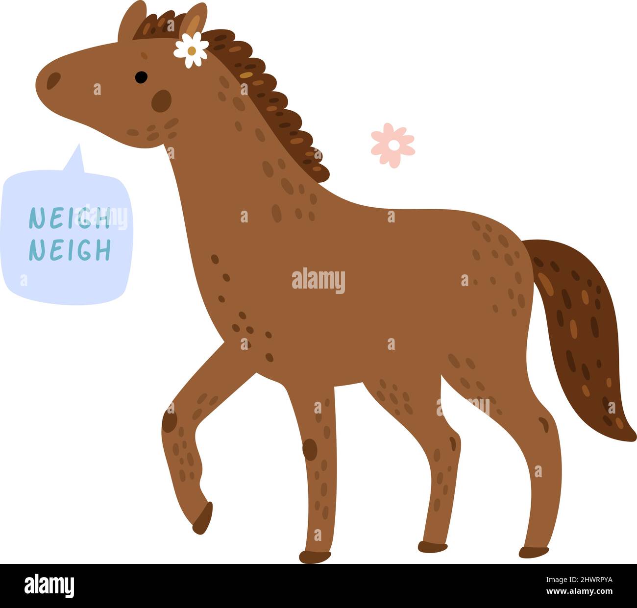 Horse with neigh sound in speech bubble. Animal talking Stock Vector