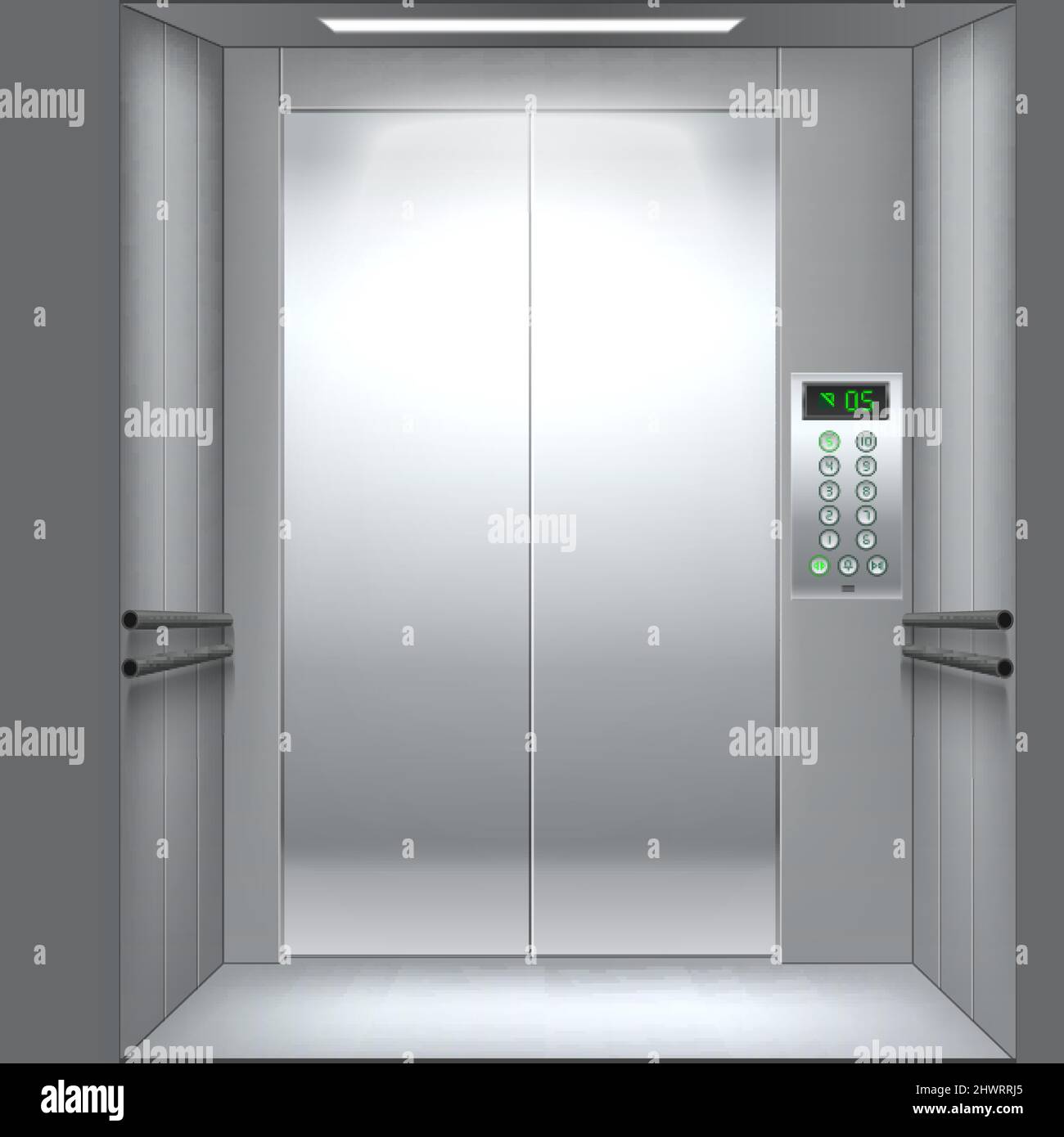 Realistic elevator cabin. Lift inside view. Metal close doors. 3D empty  interior with buttons and electronic floor index. Building machine steel  walls Stock Vector Image & Art - Alamy