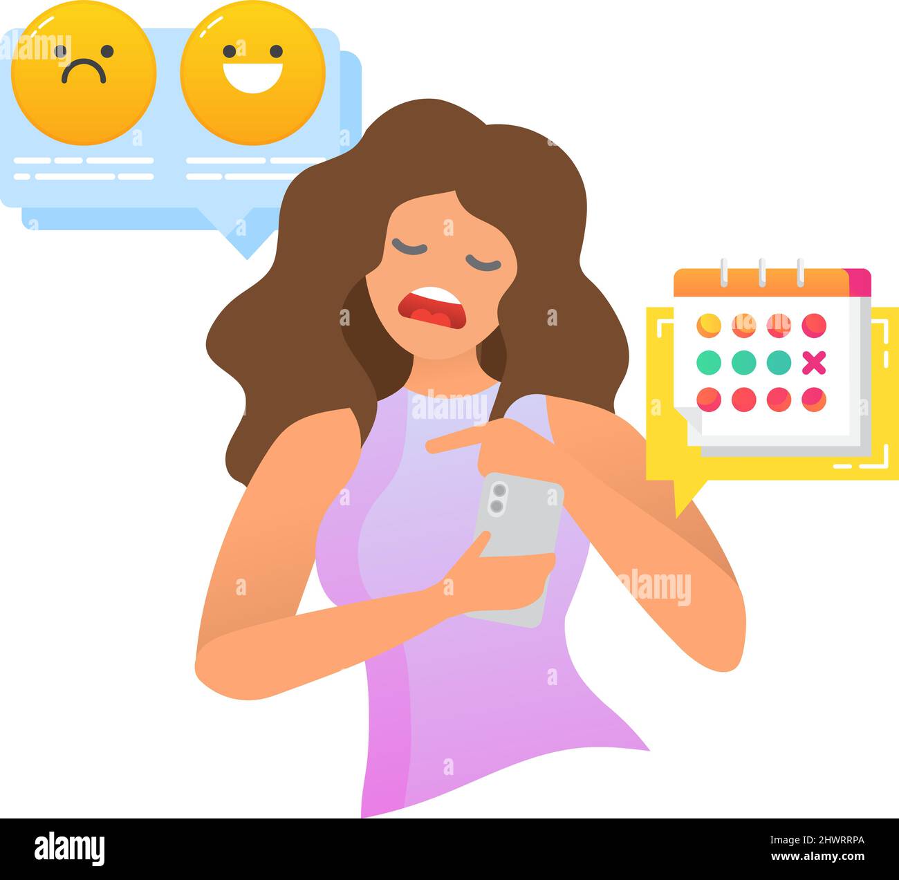 Woman calendar mobile app design vector icon. Phone application for menstruation monitoring, monthly menstrual cycle and ovulation period planning Stock Vector