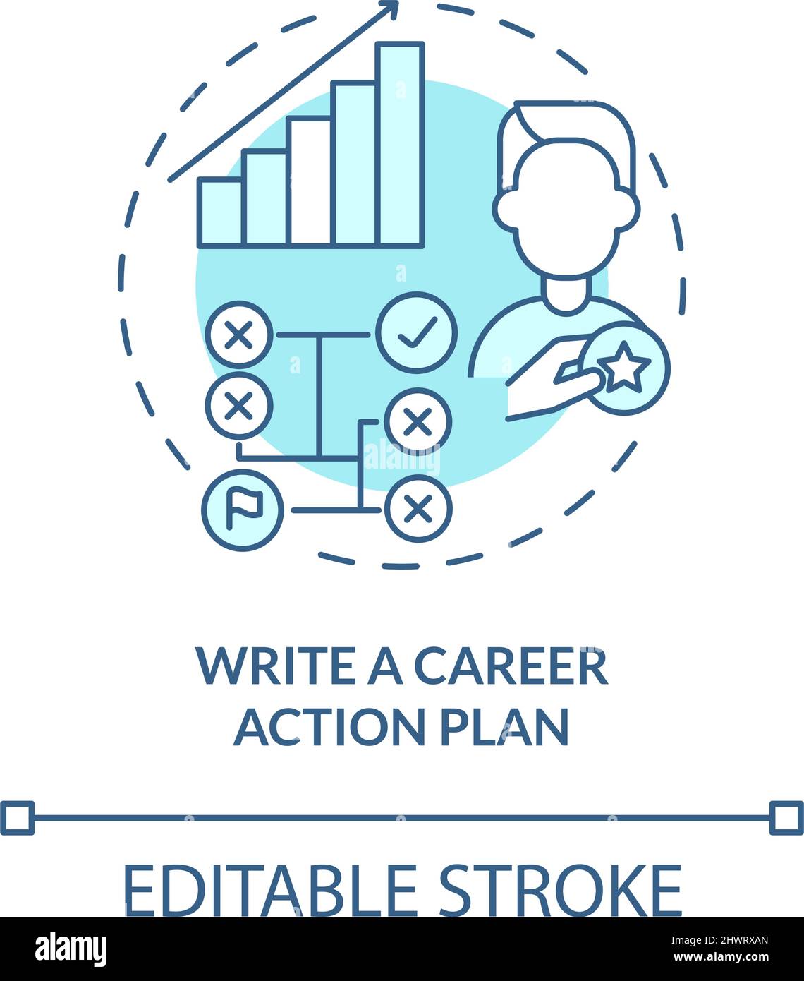 Write career action plan turquoise concept icon Stock Vector