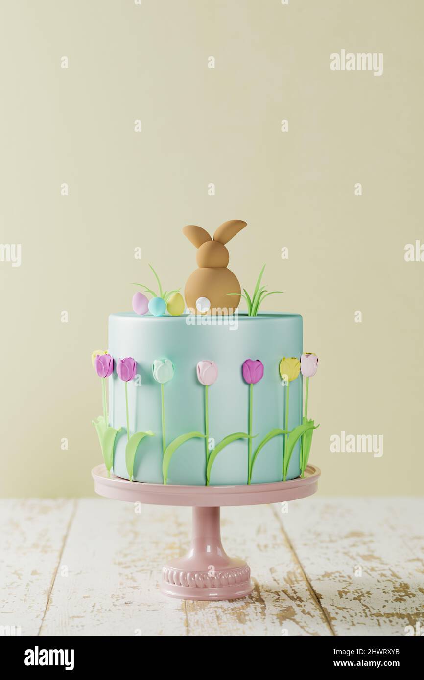 Fondant Easter cake 3D rendering Stock Photo