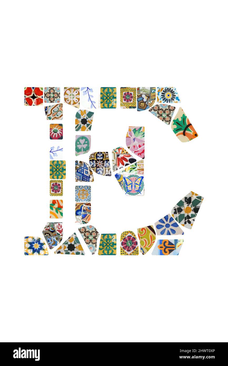 Gaudi mosaic letter Gaudi initial Gaudi custom monogram Barcelona tiles colorful mix alphabet letter Guell Park Stock Photo