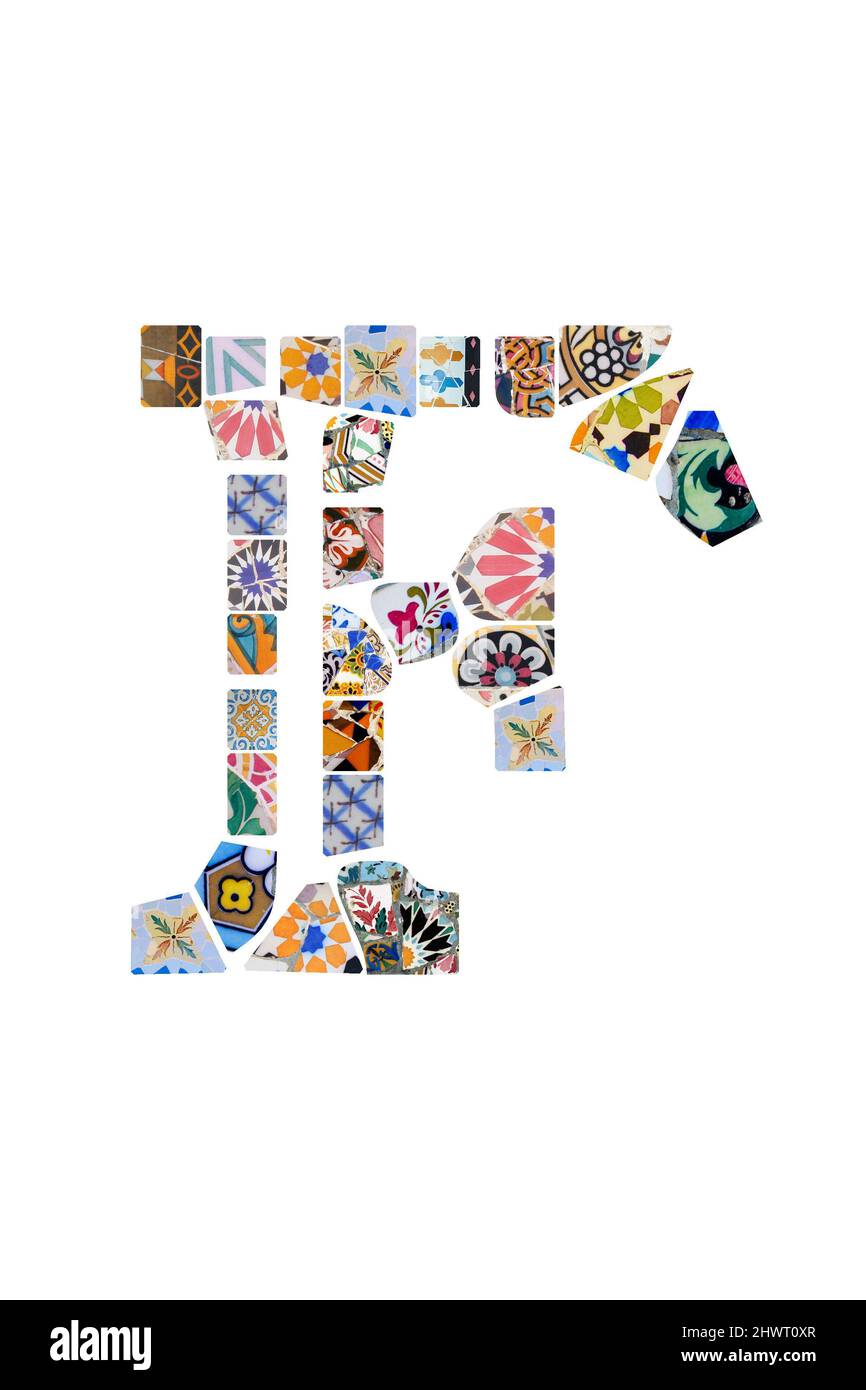 Gaudi mosaic letter Gaudi initial Gaudi custom monogram Barcelona tiles colorful mix alphabet letter Guell Park Stock Photo
