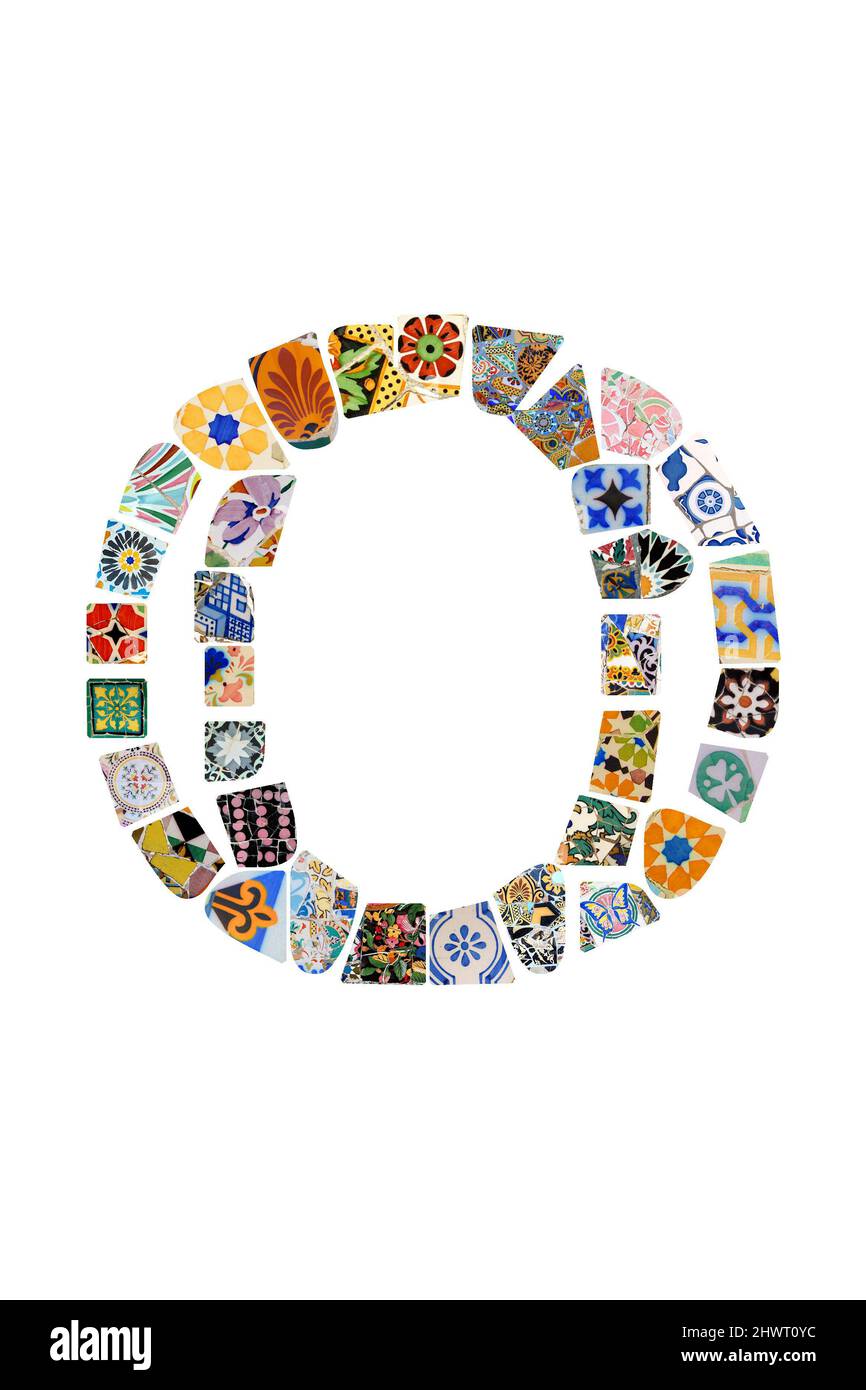 Gaudi mosaic letter Gaudi initial Gaudi custom monogram Barcelona tiles colorful mix alphabet letter Guell Park Stock Photo