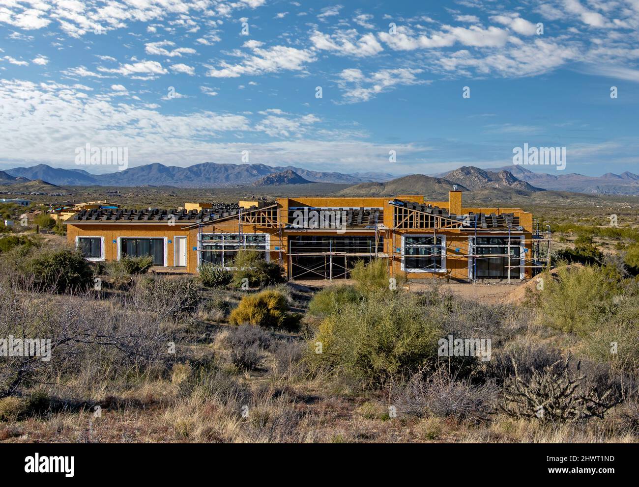 Large Custom Home Under Construction In North Scottsdale AZ Stock Photo