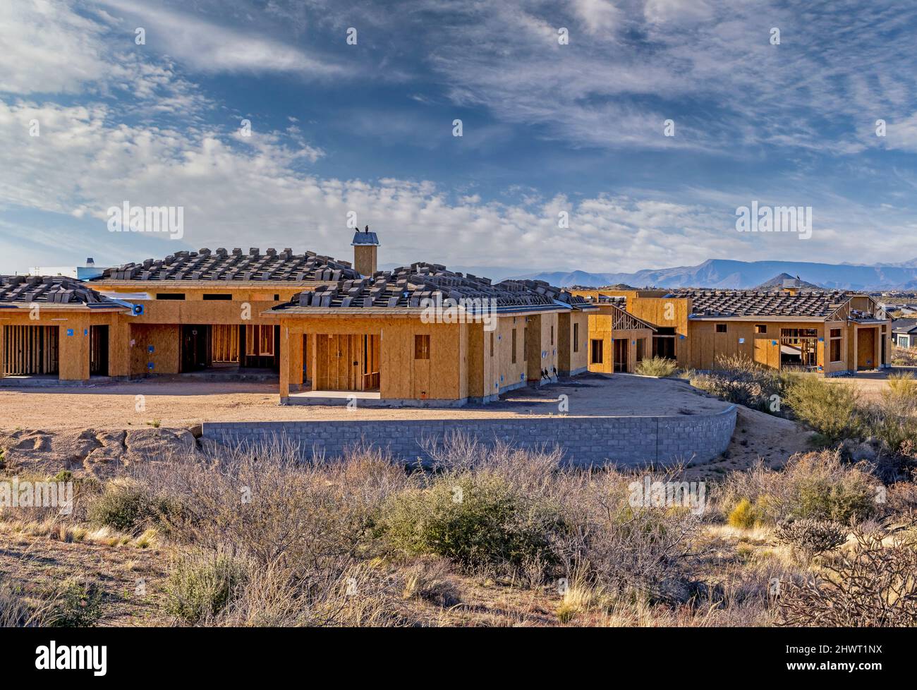 Large Custom Home Under Construction In Scottsdale AZ Stock Photo