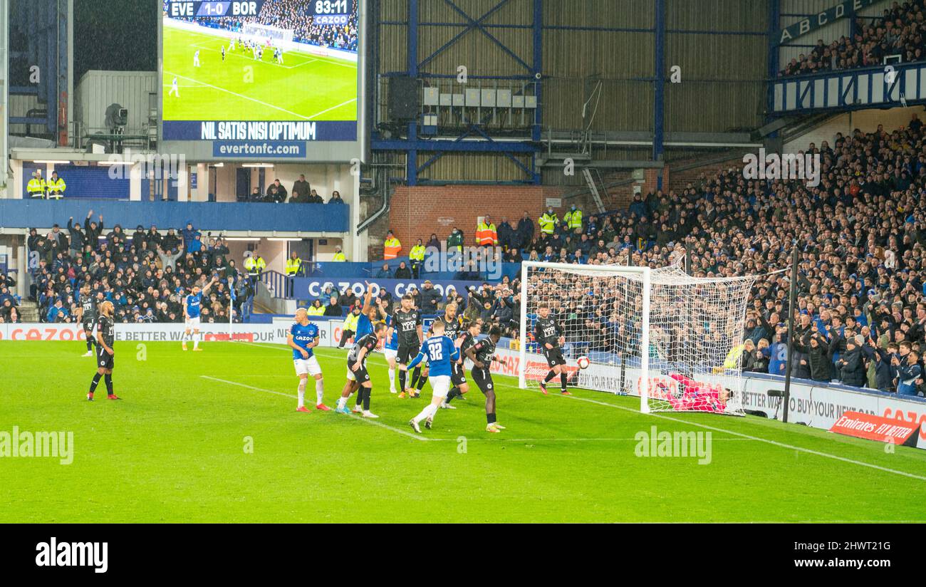 Headed Goal for Salomon Rondon, for Everton Football Club against Boreham Wood, at Goodison Park, on the 3rd of March 2022. Stock Photo